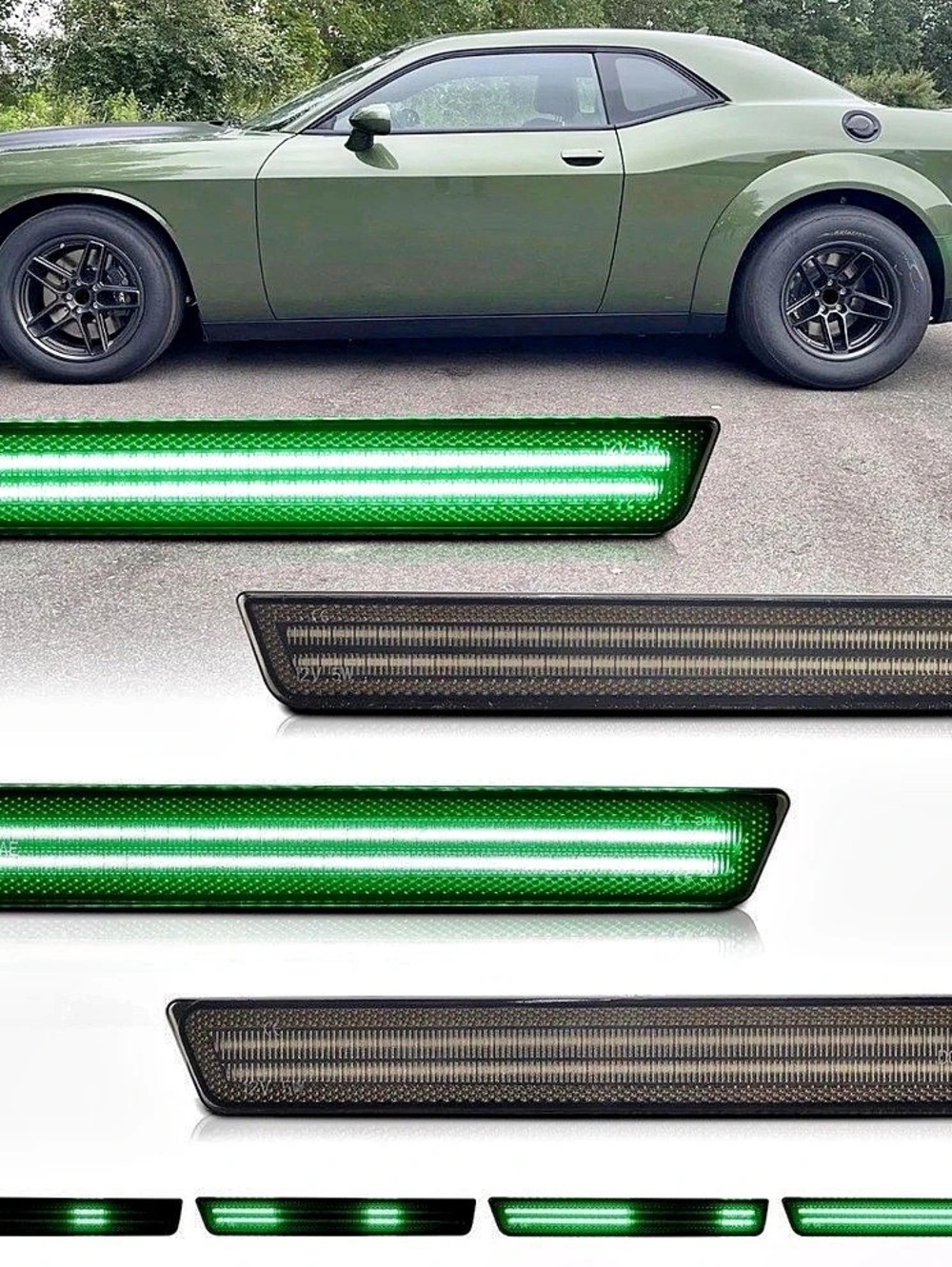 Dynamic Green LED Side Marker Lights for Dodge Challenger 4PCS Dynamic Side